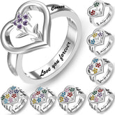 Personalisierter Geburtsstein Ring mit Gravur - Herz Rose Sonnenblume Gänseblümchen Blume Ring,Kreative Geschenke für Sie