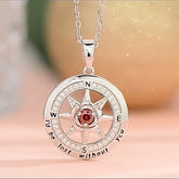 925 Silber Kompass Halskette mit Rose & Geburtsstein – Gravur „I’d be lost without you“, Geschenk zum Geburtstag & Abschluss