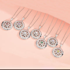 925 Silber Kompass Halskette mit Rose & Geburtsstein – Gravur „I’d be lost without you“, Geschenk zum Geburtstag & Abschluss