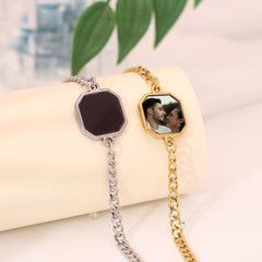Personalisierte Hitzeaktivierbare Magische Foto Armband mit verstecktem Bild -Schwarzer Quadratischer Anhänger,Perfekte Geschenk für Männer Frauen
