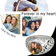 Personalisierter Runder Hohl Retro Muster Ring mit Foto und Innengravur - Erinnerungsgeschenk für Ehefrau, Mama und Oma