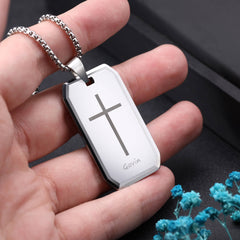 Personalisierte Gravur Wolfram Ketten für Herren: Quadratischer Militärmedaillenanhänger mit Kreuzgravur