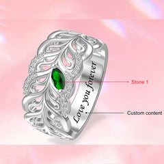Personalisierter 925er Silberring mit Geburtssteinen und Innengravur – Zweig & Blätter Design für Mama & Oma
