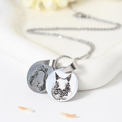 Personalisierte 925 Silber Münzhalskette mit Bild - Skizze Gravur Foto Haustier Kinderzeichnung Fingerabdruck & Name