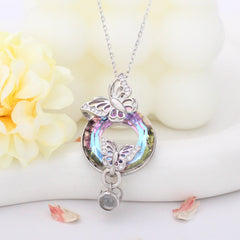925 Silber Personalisierte Kette mit Bild im Stein- Schmetterlings Kristall Anhänger