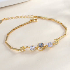 925 Silber Armband Bilder – Kleeblatt Zirkonia mit Bild Projektion,Foto Geschenk für Sie
