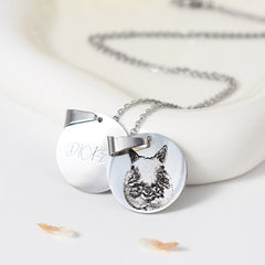 Personalisierte 925 Silber Münzhalskette mit Bild - Skizze Gravur Foto Haustier Kinderzeichnung Fingerabdruck & Name