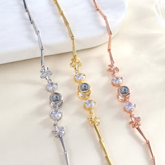 925 Silber Armband Bilder – Kleeblatt Zirkonia mit Bild Projektion,Foto Geschenk für Sie