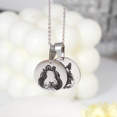 Personalisierte 925 Silber Münzhalskette mit Bild - Skizze Gravur Foto Haustier Kinderzeichnung Fingerabdruck & Name