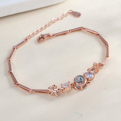 925 Silber Armband Bilder – Kleeblatt Zirkonia mit Bild Projektion,Foto Geschenk für Sie