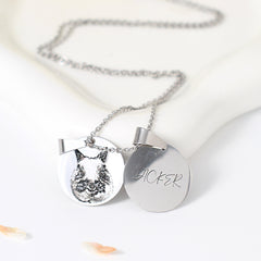 Personalisierte 925 Silber Münzhalskette mit Bild - Skizze Gravur Foto Haustier Kinderzeichnung Fingerabdruck & Name