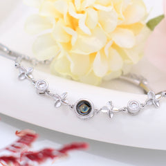 925 Silber Armband Bilder – Kleeblatt Zirkonia mit Bild Projektion,Foto Geschenk für Sie