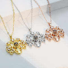 Personalisierte Projektions Kette mit Bild drin – Lebensbaum mit Herzen & Zirkonia, 925 Silber Geschenk für Sie