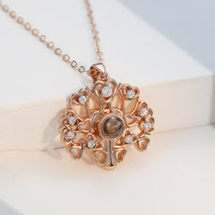 Personalisierte Projektions Kette mit Bild drin – Lebensbaum mit Herzen & Zirkonia, 925 Silber Geschenk für Sie