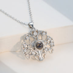 Personalisierte Projektions Kette mit Bild drin – Lebensbaum mit Herzen & Zirkonia, 925 Silber Geschenk für Sie