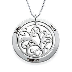 Personalisierte Lebensbaum Ring Namenskette mit Geburtssteinen – 925 Silber, Geschenk für Mama, Oma oder Teammitglieder