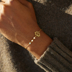 925 Silber Personalisiertes Gold Lotus Geburtsstein Armband – Geburtstag Jahrestag Geschenk für Sie