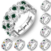 925 Silber Personalisierter Unendlichkeits Herz Geburtsstein Ring mit Innengravur - Perfektes Geschenk für Sie