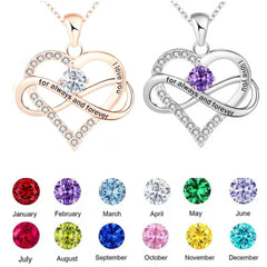 Personalisierte Geburtsstein kette – Herz mit Unendlichkeitszeichen & Gravur „I love you, for always and forever“ – Geschenk für sie
