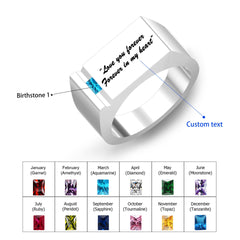 925 Silber Personalisierter Geburtsstein Herren Ring mit Gravur - Familienring Erinnerungsschmuck Geschenk für Ihn Papa & Opa