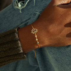 925 Silber Personalisiertes Gold Lotus Geburtsstein Armband – Geburtstag Jahrestag Geschenk für Sie