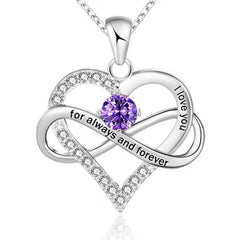 Personalisierte Geburtsstein kette – Herz mit Unendlichkeitszeichen & Gravur „I love you, for always and forever“ – Geschenk für sie