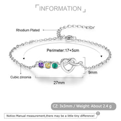925 Silber Personalisiertes Infinity Herz Geburtsstein Armband – Geburtstag Geschenk für die Freundin