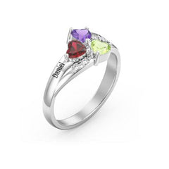 925 Silber Personalisierter 3 Herz Geburtsstein Ring mit Namen - Perfektes Geschenk für Sie