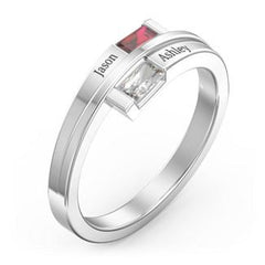 Personalisierter 925 Silber Geburtsstein Ring – Rechteckiger Diamantring, perfektes Geschenk zum Muttertag oder Valentinstag