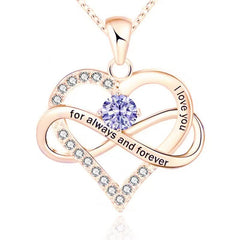 Personalisierte Geburtsstein kette – Herz mit Unendlichkeitszeichen & Gravur „I love you, for always and forever“ – Geschenk für sie