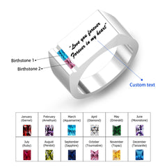 925 Silber Personalisierter Geburtsstein Herren Ring mit Gravur - Familienring Erinnerungsschmuck Geschenk für Ihn Papa & Opa