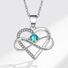 Personalisierte Geburtsstein kette – Herz mit Unendlichkeitszeichen & Gravur „I love you, for always and forever“ – Geschenk für sie