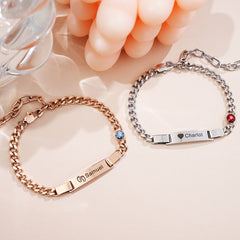 Personalisierte Geburtsstein Armband mit Gravur – Gravurplatte mit Namen, Symbole oder Botschaften, Perfektes Geschenk