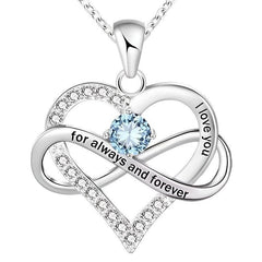 Personalisierte Geburtsstein kette – Herz mit Unendlichkeitszeichen & Gravur „I love you, for always and forever“ – Geschenk für sie