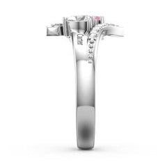 Personalisierter 925 Silber Geburtsstein Diagonaler Traumring mit Herz Ring – Namensgravur & Innengravur, perfekte Geschenk für Sie