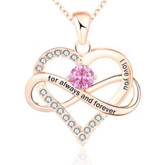 Personalisierte Geburtsstein kette – Herz mit Unendlichkeitszeichen & Gravur „I love you, for always and forever“ – Geschenk für sie