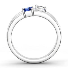 Personalisierter 925 Silber Geburtsstein Ring Doppelring mit 2 quadratischen Steinen – Name & Innengravur, perfekte Geschenk für Sie Ihn