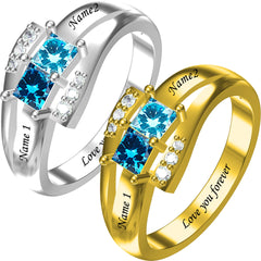 Personalisierter 925 Silber Ring mit zwei Geburtssteinen – Quadratischer Diamantring,Perfektes Geschenk für Mama oder die Liebste