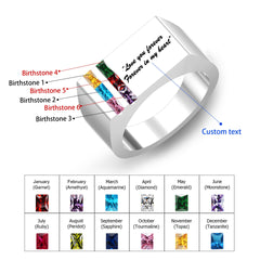925 Silber Personalisierter Geburtsstein Herren Ring mit Gravur - Familienring Erinnerungsschmuck Geschenk für Ihn Papa & Opa