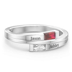 Personalisierter 925 Silber Geburtsstein Ring – Rechteckiger Diamantring, perfektes Geschenk zum Muttertag oder Valentinstag