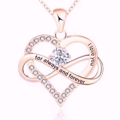 Personalisierte Geburtsstein kette – Herz mit Unendlichkeitszeichen & Gravur „I love you, for always and forever“ – Geschenk für sie