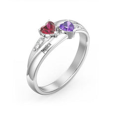 Personalisierter 925 Silber Geburtsstein Doppelter Herzring – Namensgravur & Innengravur, perfekte Geschenk für sie, um Liebe auszudrücken