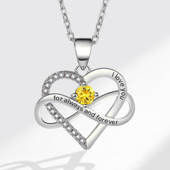 Personalisierte Geburtsstein kette – Herz mit Unendlichkeitszeichen & Gravur „I love you, for always and forever“ – Geschenk für sie