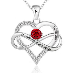 Personalisierte Geburtsstein kette – Herz mit Unendlichkeitszeichen & Gravur „I love you, for always and forever“ – Geschenk für sie
