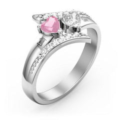 Personalisierter 925 Silber Geburtsstein Diagonaler Traumring mit Herz Ring – Namensgravur & Innengravur, perfekte Geschenk für Sie