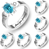 925 Silber Personalisierter Ovaler Diamantring mit Geburtsstein & Namen - Innengravurring mit Herz, Perfektes Geschenk für Sie