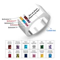 925 Silber Personalisierter Geburtsstein Herren Ring mit Gravur - Familienring Erinnerungsschmuck Geschenk für Ihn Papa & Opa