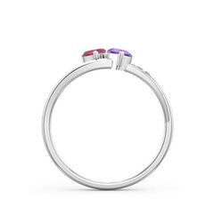 Personalisierter 925 Silber Geburtsstein Doppelter Herzring – Namensgravur & Innengravur, perfekte Geschenk für sie, um Liebe auszudrücken