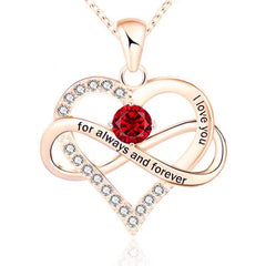 Personalisierte Geburtsstein kette – Herz mit Unendlichkeitszeichen & Gravur „I love you, for always and forever“ – Geschenk für sie