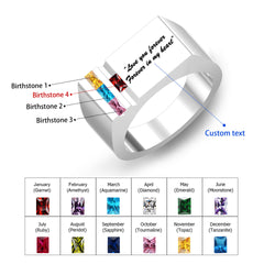 925 Silber Personalisierter Geburtsstein Herren Ring mit Gravur - Familienring Erinnerungsschmuck Geschenk für Ihn Papa & Opa